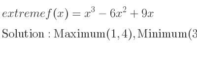 The extreme f(x)=x^3-6x^2+9x is Maximum(1,4),Minimum(3,0)